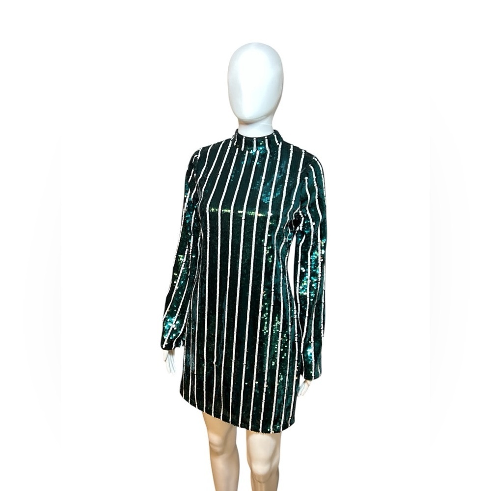 New Look Green Sequin Striped Dress